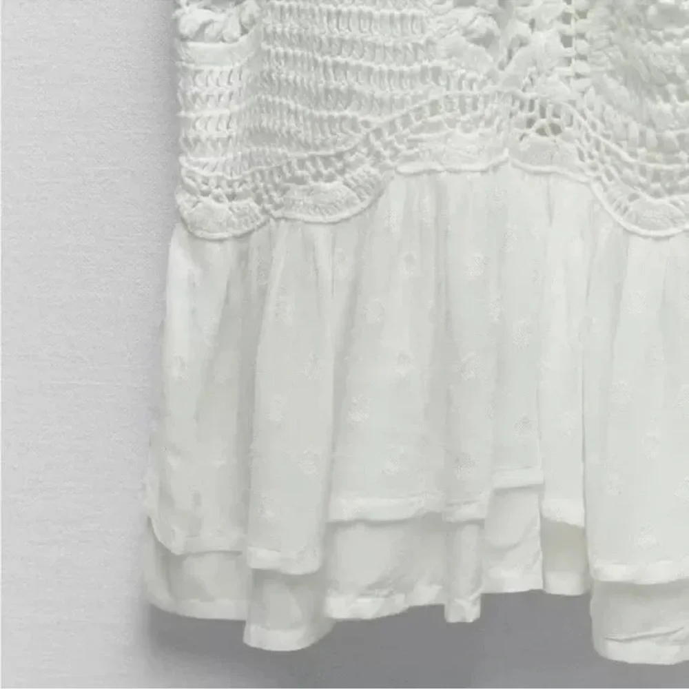 ZARA WHITE CONTRAST CROCHET KNIT MIDI DRESS Ruffled Hem $169 - Picture 5 of 8